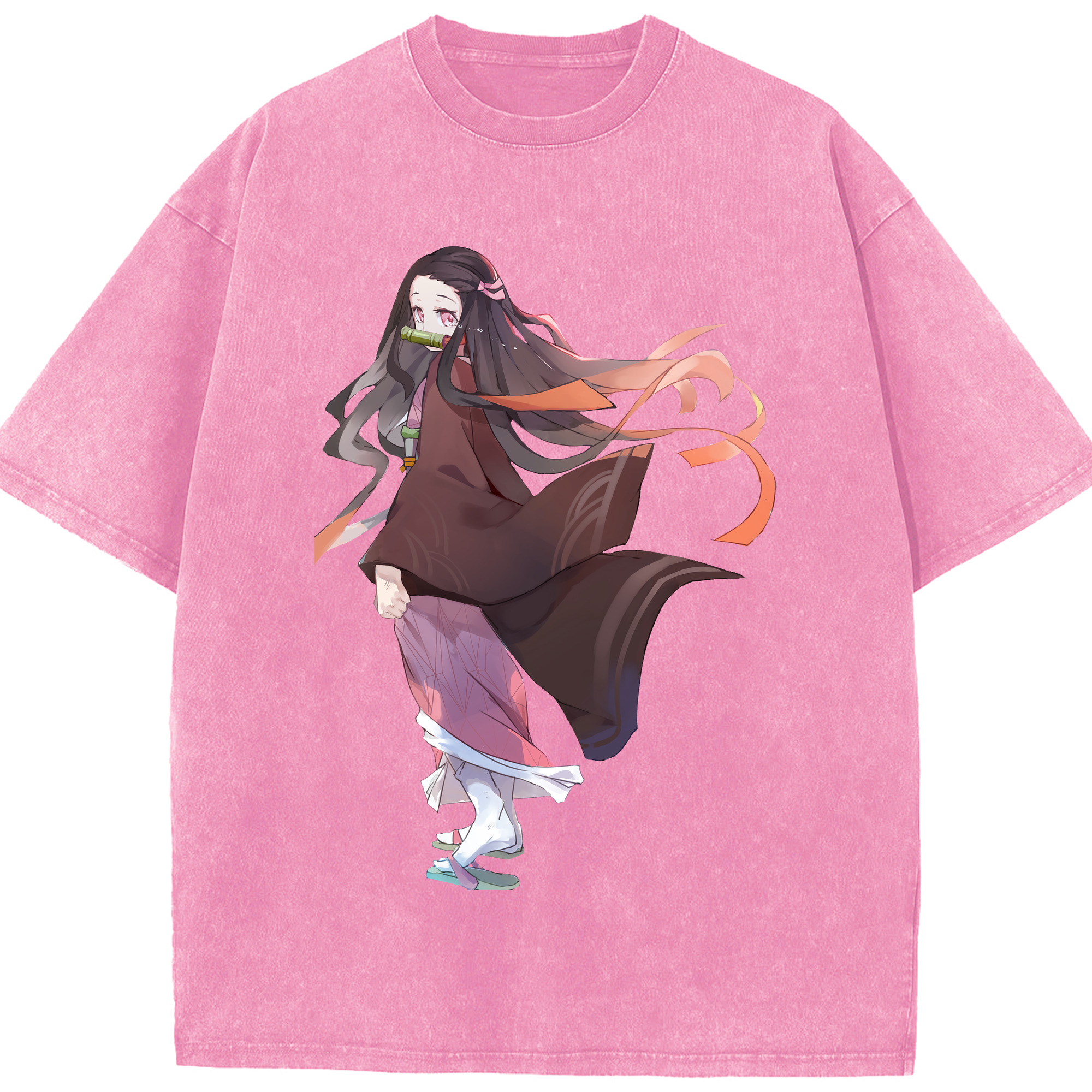（画像用） 鬼滅の刃（きめつのやいば）竈門 禰󠄀豆子／かまど ねずこ Kamado Nezuko 綿100% ヴィンテージ風 半袖Tシャツ（フロントプリント）
